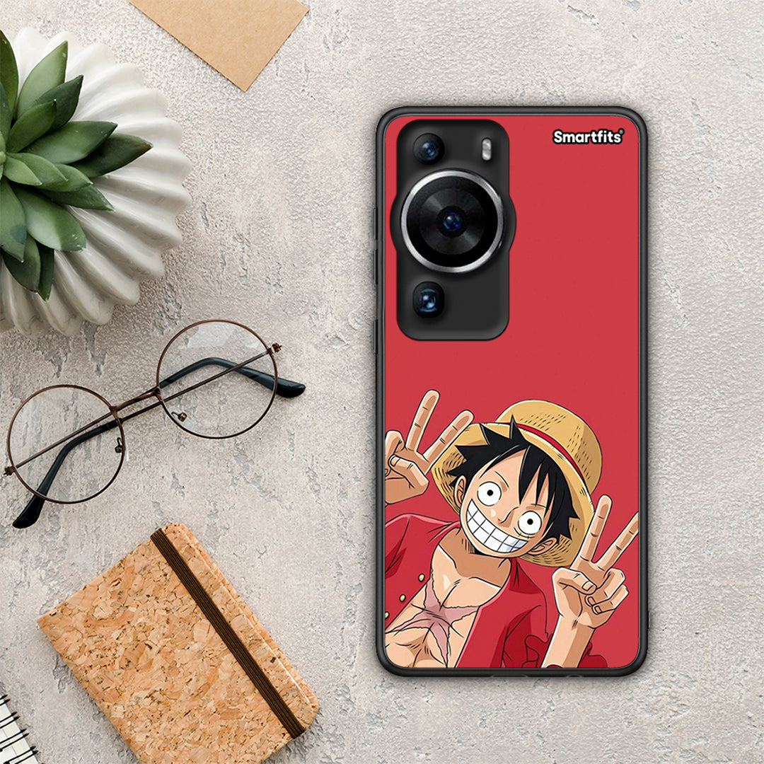 Θήκη Huawei P60 Pro Pirate Luffy από τη Smartfits με σχέδιο στο πίσω μέρος και μαύρο περίβλημα | Huawei P60 Pro Pirate Luffy Case with Colorful Back and Black Bezels