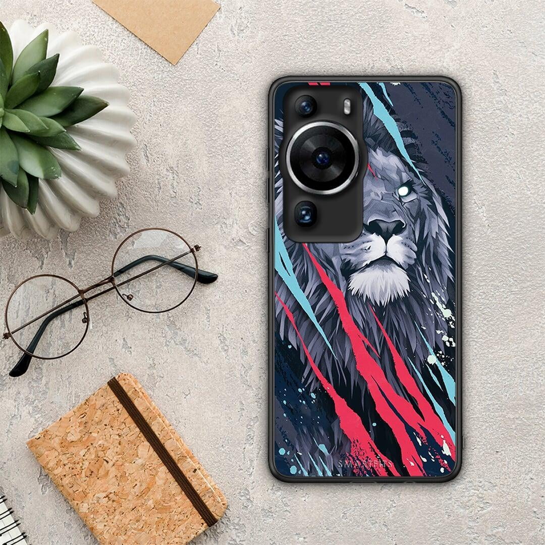 Θήκη Huawei P60 Pro PopArt Lion Designer από τη Smartfits με σχέδιο στο πίσω μέρος και μαύρο περίβλημα | Huawei P60 Pro PopArt Lion Designer Case with Colorful Back and Black Bezels