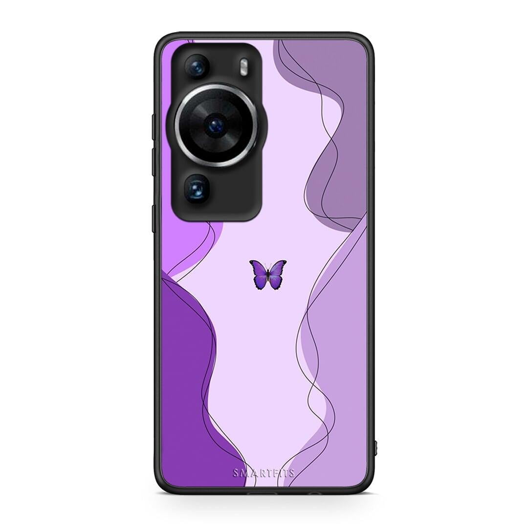 Θήκη Huawei P60 Pro Purple Mariposa από τη Smartfits με σχέδιο στο πίσω μέρος και μαύρο περίβλημα | Huawei P60 Pro Purple Mariposa Case with Colorful Back and Black Bezels