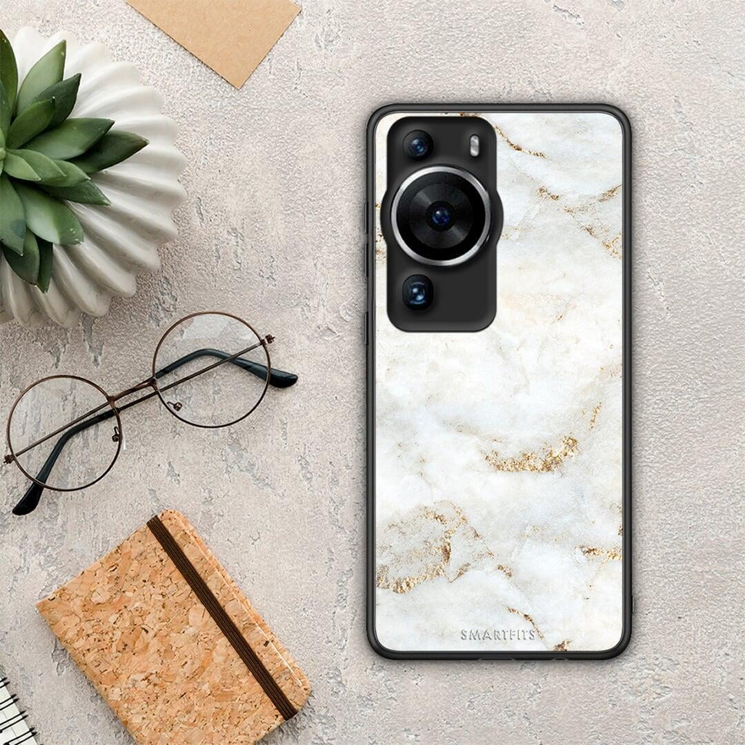 Θήκη Huawei P60 Pro White Gold Marble από τη Smartfits με σχέδιο στο πίσω μέρος και μαύρο περίβλημα | Huawei P60 Pro White Gold Marble Case with Colorful Back and Black Bezels