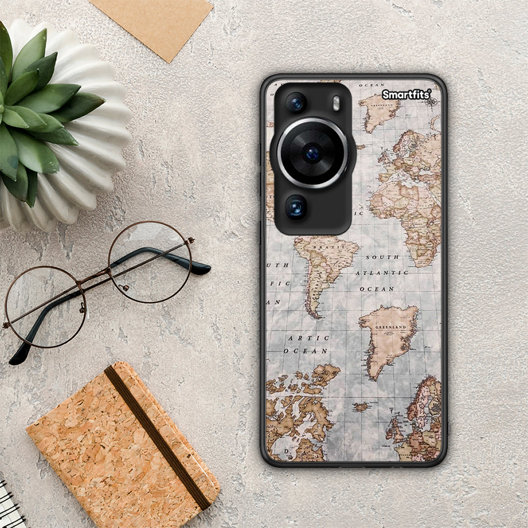 Θήκη Huawei P60 Pro World Map από τη Smartfits με σχέδιο στο πίσω μέρος και μαύρο περίβλημα | Huawei P60 Pro World Map Case with Colorful Back and Black Bezels