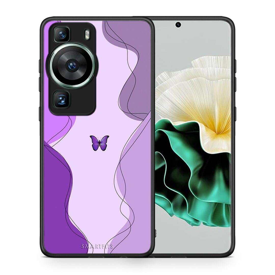 Θήκη Huawei P60 Purple Mariposa από τη Smartfits με σχέδιο στο πίσω μέρος και μαύρο περίβλημα | Huawei P60 Purple Mariposa Case with Colorful Back and Black Bezels