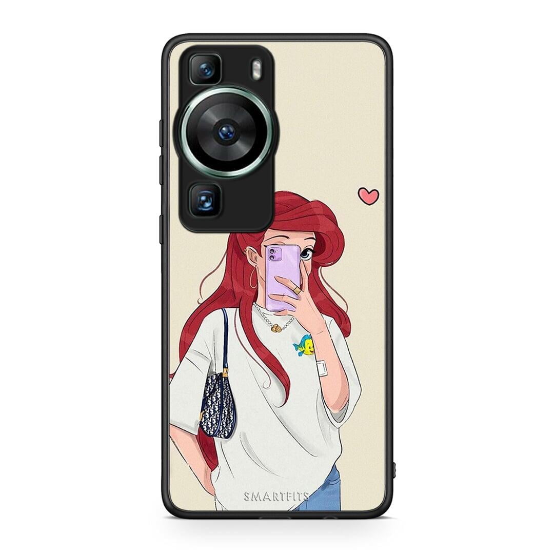 Θήκη Huawei P60 Walking Mermaid από τη Smartfits με σχέδιο στο πίσω μέρος και μαύρο περίβλημα | Huawei P60 Walking Mermaid Case with Colorful Back and Black Bezels