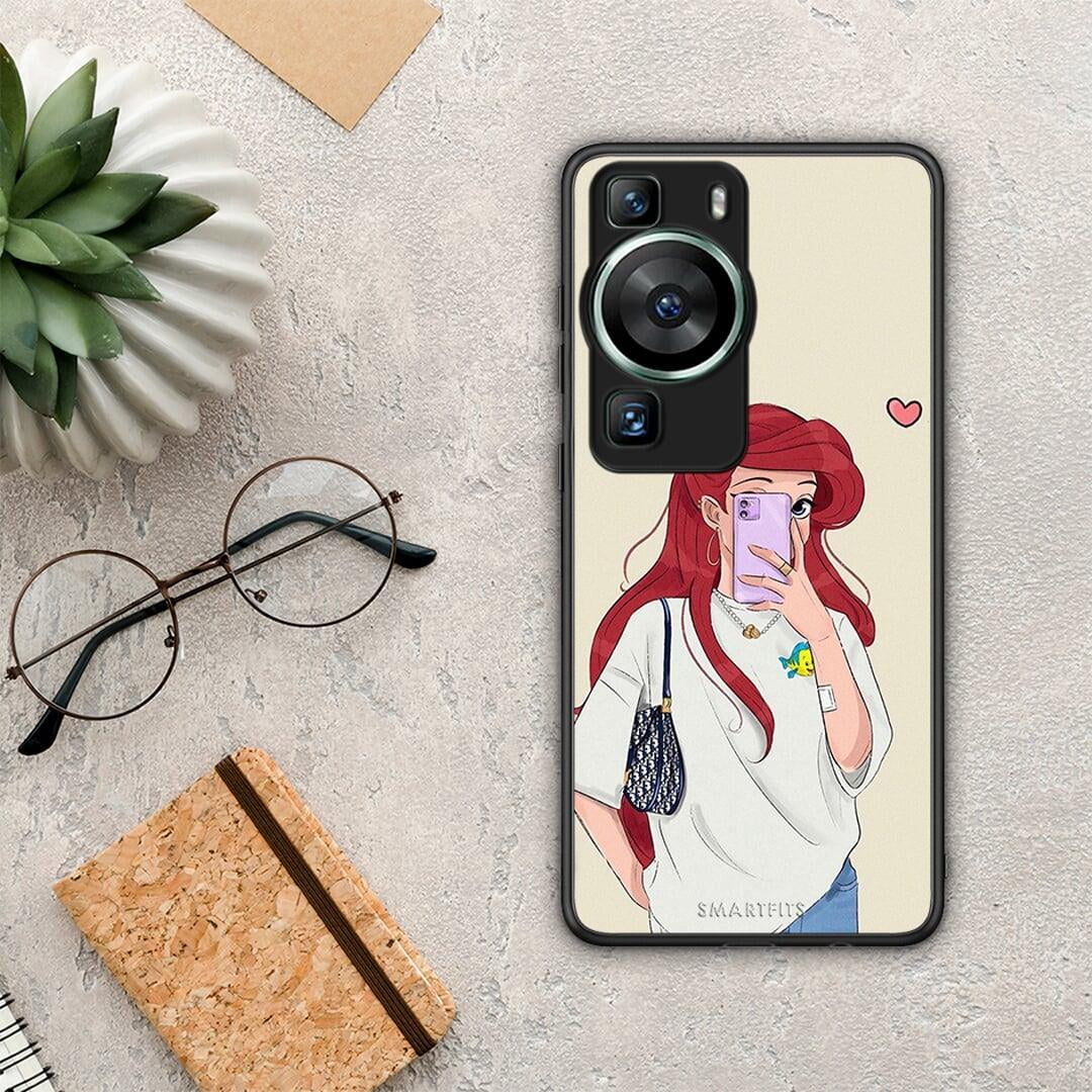 Θήκη Huawei P60 Walking Mermaid από τη Smartfits με σχέδιο στο πίσω μέρος και μαύρο περίβλημα | Huawei P60 Walking Mermaid Case with Colorful Back and Black Bezels