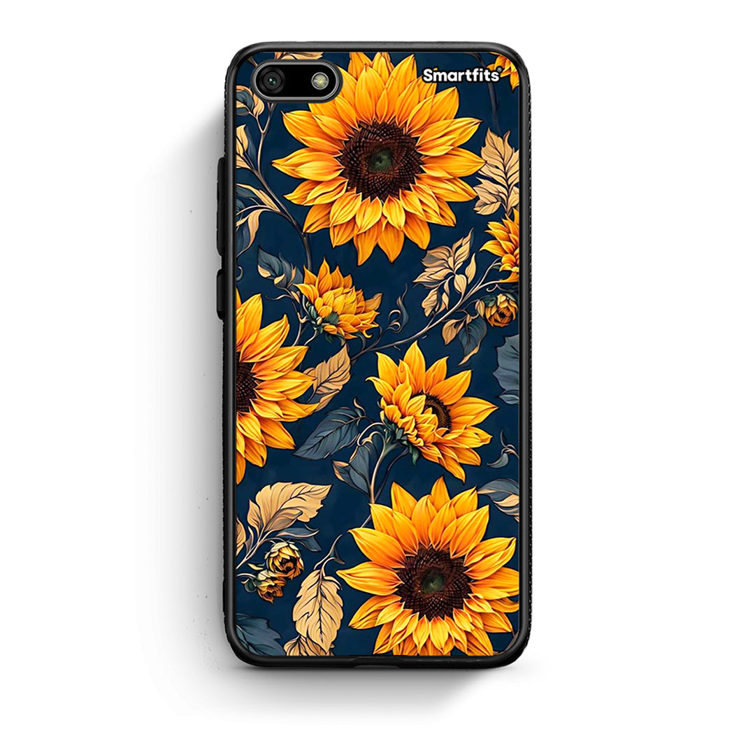 Huawei Y5 2018 Autumn Sunflowers Θήκη από τη Smartfits με σχέδιο στο πίσω μέρος και μαύρο περίβλημα | Smartphone case with colorful back and black bezels by Smartfits