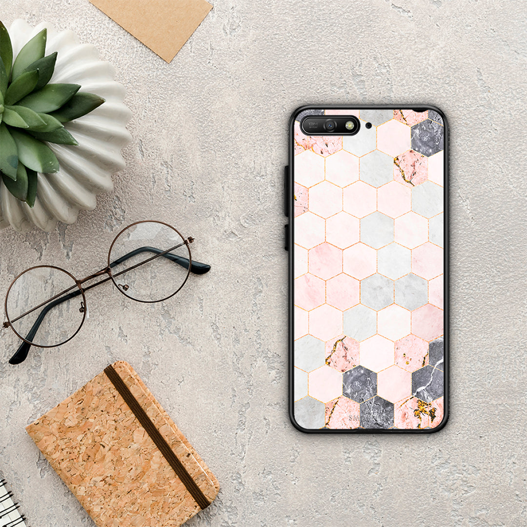 Marble Hexagon Pink - Huawei Y6 2018 / Honor 7A θήκη