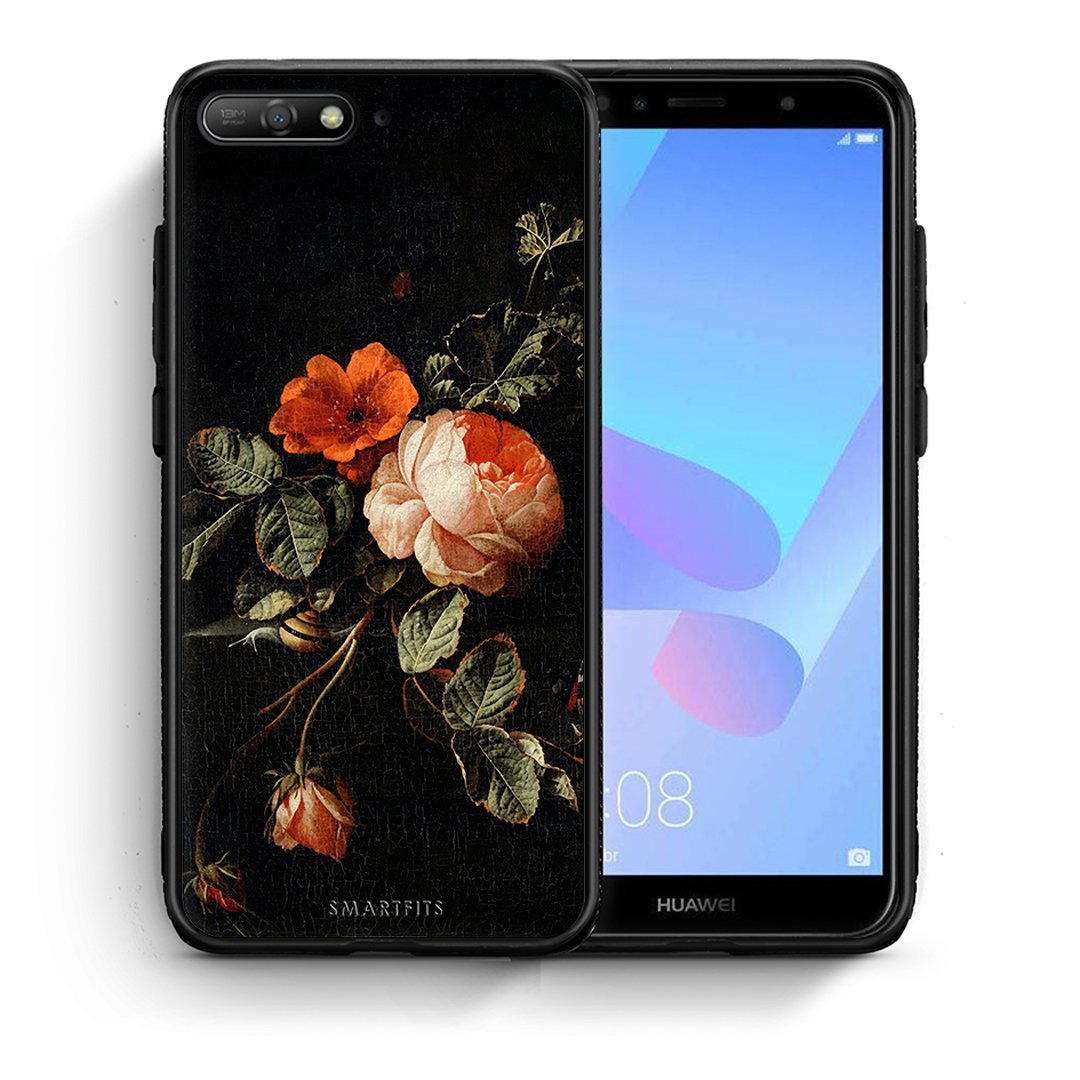 Θήκη Huawei Y6 2018 Vintage Roses από τη Smartfits με σχέδιο στο πίσω μέρος και μαύρο περίβλημα | Huawei Y6 2018 Vintage Roses case with colorful back and black bezels