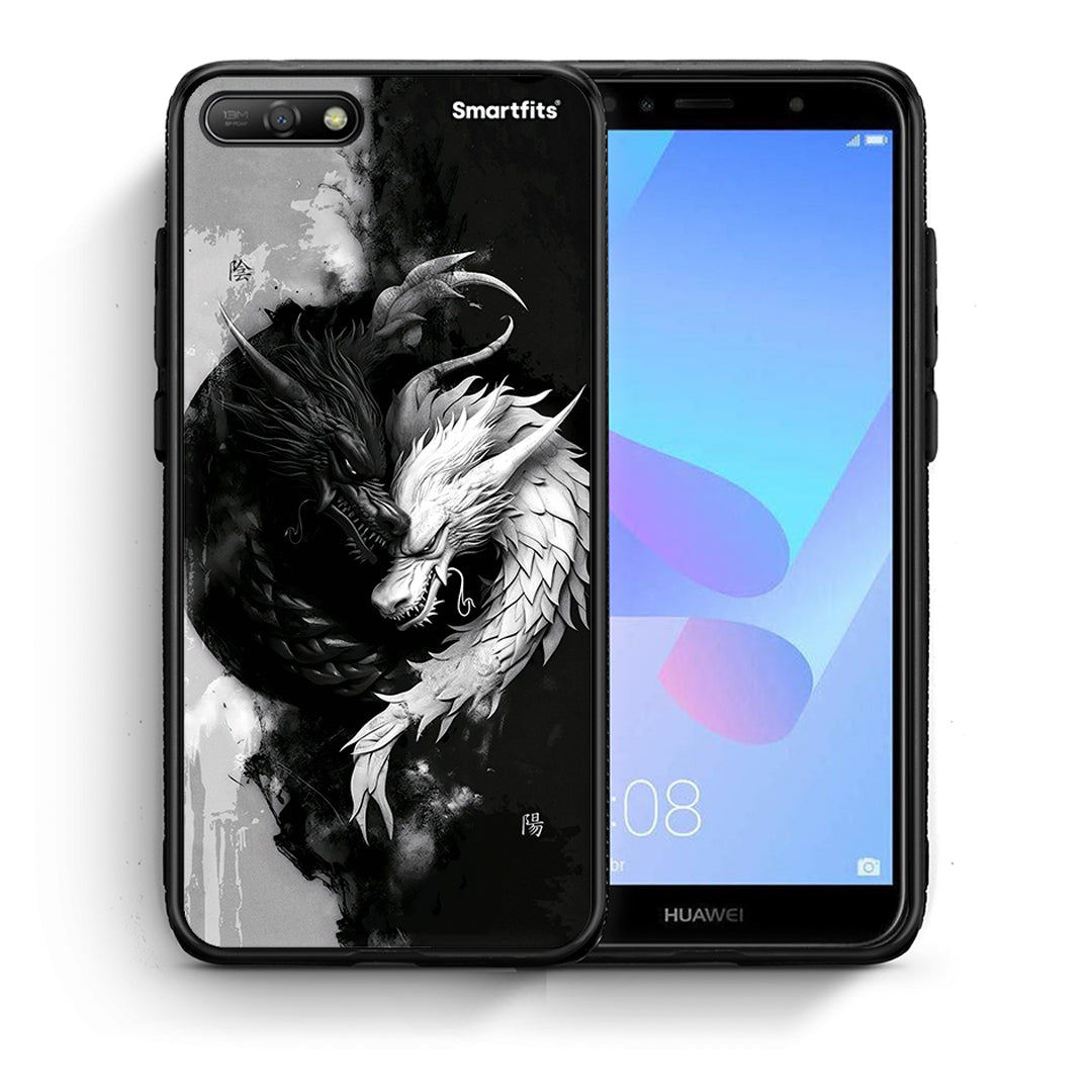 Θήκη Huawei Y6 2018 Yin Yang από τη Smartfits με σχέδιο στο πίσω μέρος και μαύρο περίβλημα | Huawei Y6 2018 Yin Yang case with colorful back and black bezels