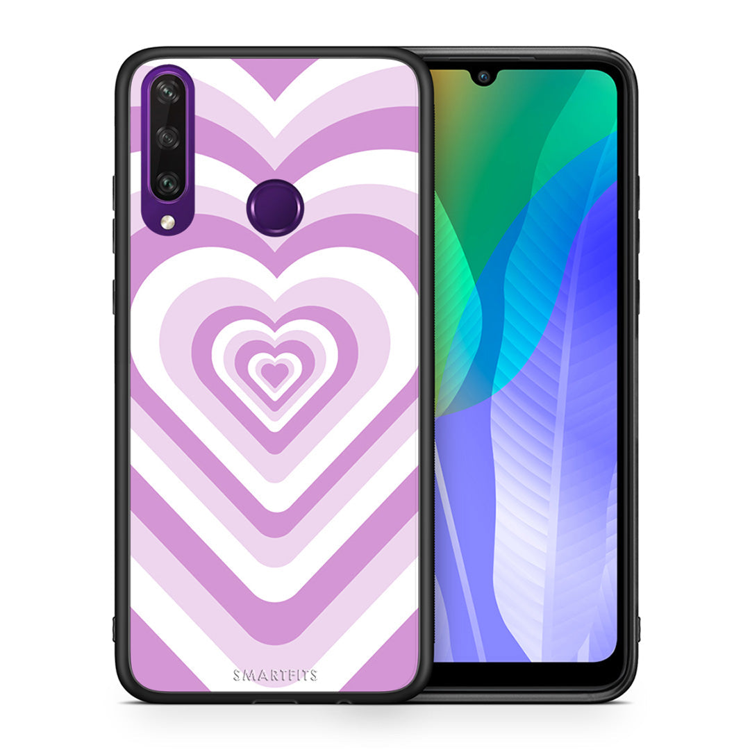 Θήκη Huawei Y6p Lilac Hearts από τη Smartfits με σχέδιο στο πίσω μέρος και μαύρο περίβλημα | Huawei Y6p Lilac Hearts case with colorful back and black bezels