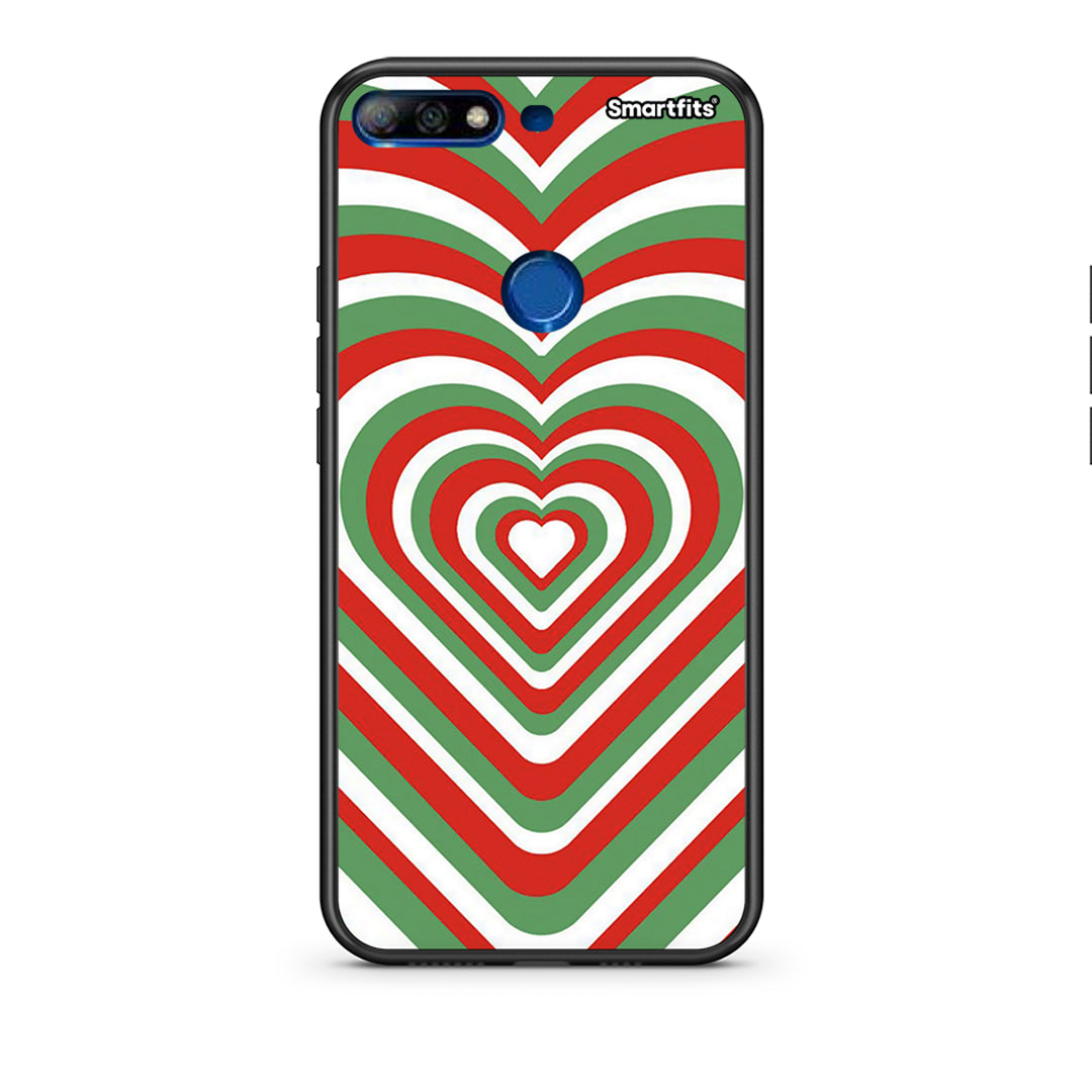 Huawei Y7 2018 Christmas Hearts θήκη από τη Smartfits με σχέδιο στο πίσω μέρος και μαύρο περίβλημα | Smartphone case with colorful back and black bezels by Smartfits