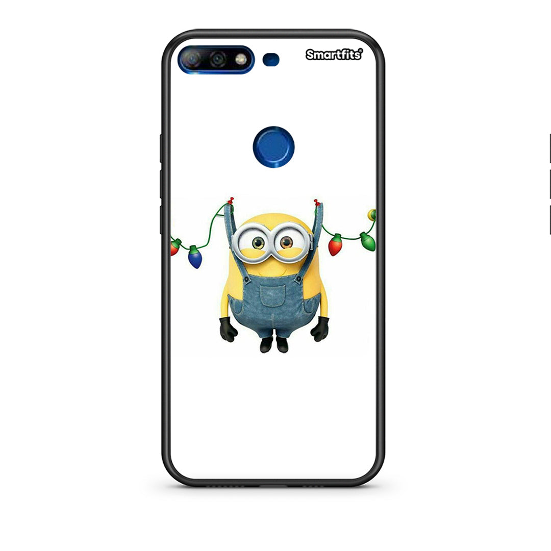 Huawei Y7 2018 Xmas Minion Lights θήκη από τη Smartfits με σχέδιο στο πίσω μέρος και μαύρο περίβλημα | Smartphone case with colorful back and black bezels by Smartfits