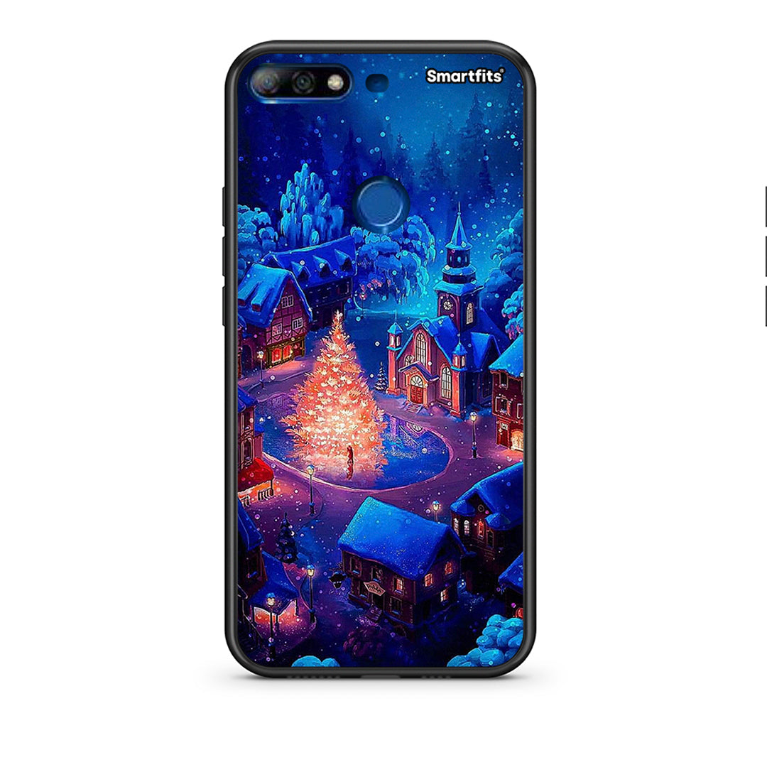 Huawei Y7 2018 Xmas Village θήκη από τη Smartfits με σχέδιο στο πίσω μέρος και μαύρο περίβλημα | Smartphone case with colorful back and black bezels by Smartfits