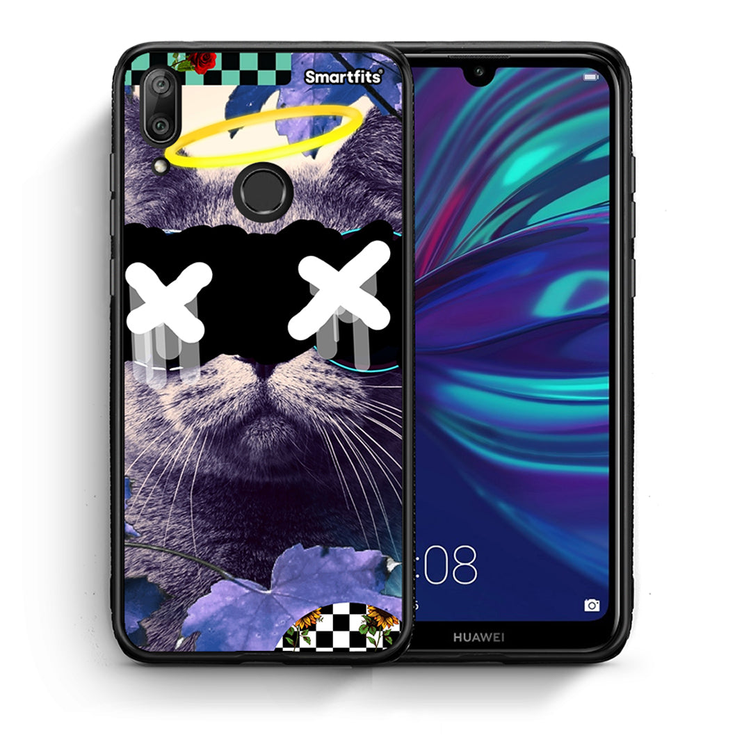 Θήκη Huawei Y7 2019 Cat Collage από τη Smartfits με σχέδιο στο πίσω μέρος και μαύρο περίβλημα | Huawei Y7 2019 Cat Collage case with colorful back and black bezels