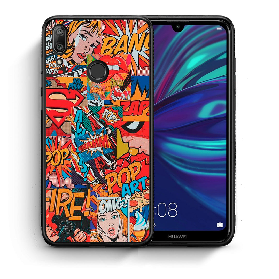 Θήκη Huawei Y7 2019 PopArt OMG από τη Smartfits με σχέδιο στο πίσω μέρος και μαύρο περίβλημα | Huawei Y7 2019 PopArt OMG case with colorful back and black bezels