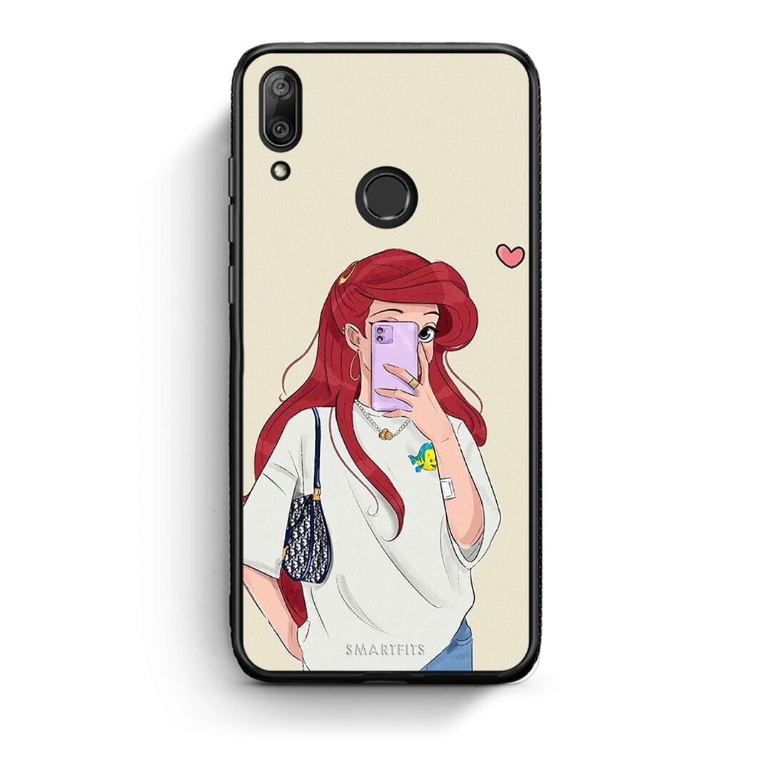 Huawei Y7 2019 Walking Mermaid Θήκη από τη Smartfits με σχέδιο στο πίσω μέρος και μαύρο περίβλημα | Smartphone case with colorful back and black bezels by Smartfits