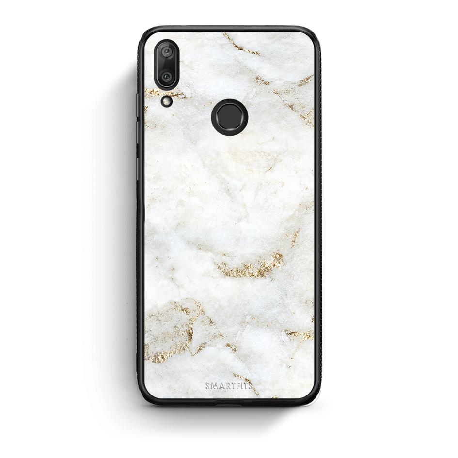 Huawei Y7 2019 White Gold Marble θήκη από τη Smartfits με σχέδιο στο πίσω μέρος και μαύρο περίβλημα | Smartphone case with colorful back and black bezels by Smartfits