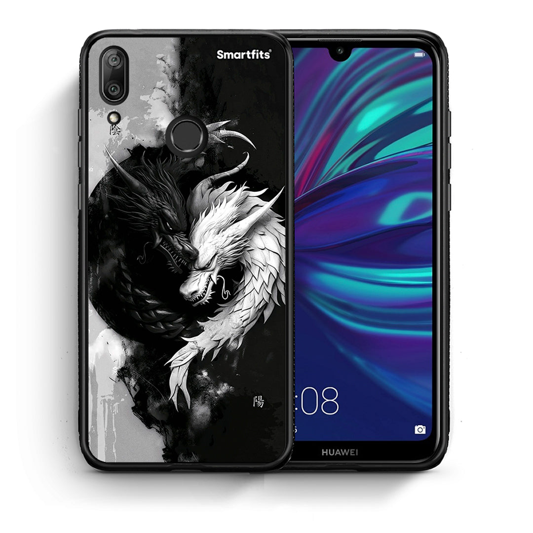 Θήκη Huawei Y7 2019 Yin Yang από τη Smartfits με σχέδιο στο πίσω μέρος και μαύρο περίβλημα | Huawei Y7 2019 Yin Yang case with colorful back and black bezels