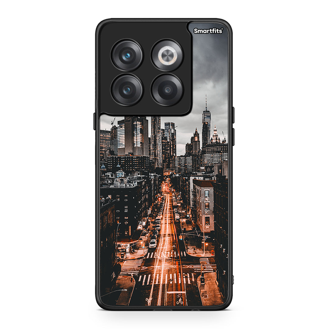 OnePlus 10T City Lights θήκη από τη Smartfits με σχέδιο στο πίσω μέρος και μαύρο περίβλημα | Smartphone case with colorful back and black bezels by Smartfits