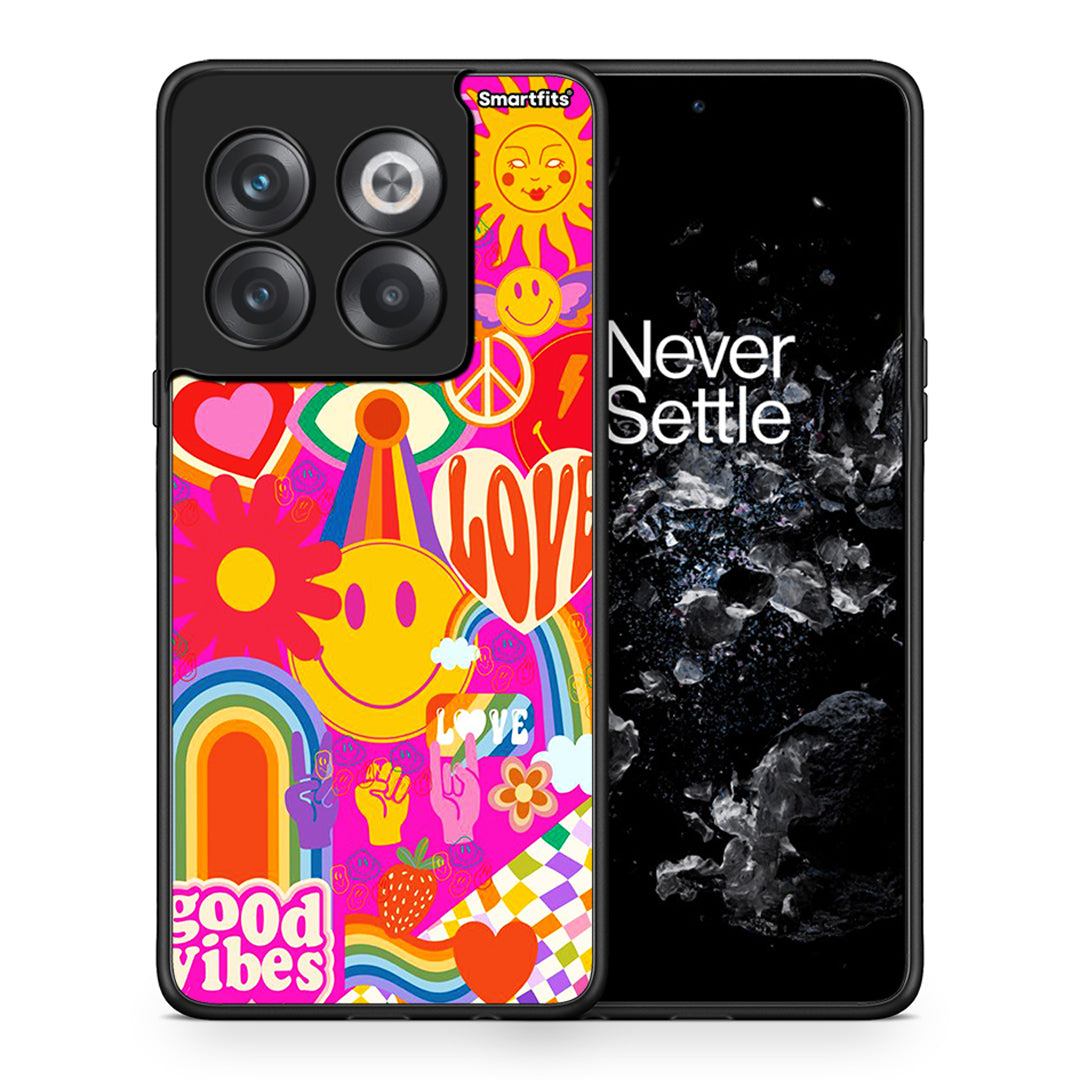 Θήκη OnePlus 10T Hippie Love από τη Smartfits με σχέδιο στο πίσω μέρος και μαύρο περίβλημα | OnePlus 10T Hippie Love case with colorful back and black bezels