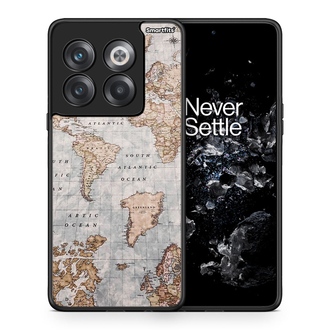 Θήκη OnePlus 10T World Map από τη Smartfits με σχέδιο στο πίσω μέρος και μαύρο περίβλημα | OnePlus 10T World Map case with colorful back and black bezels