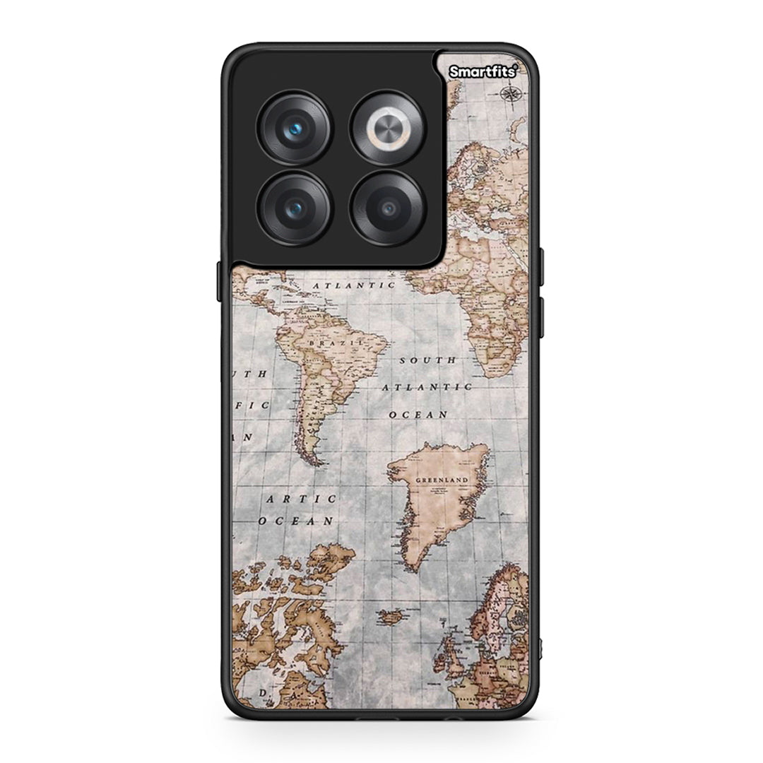 OnePlus 10T World Map θήκη από τη Smartfits με σχέδιο στο πίσω μέρος και μαύρο περίβλημα | Smartphone case with colorful back and black bezels by Smartfits
