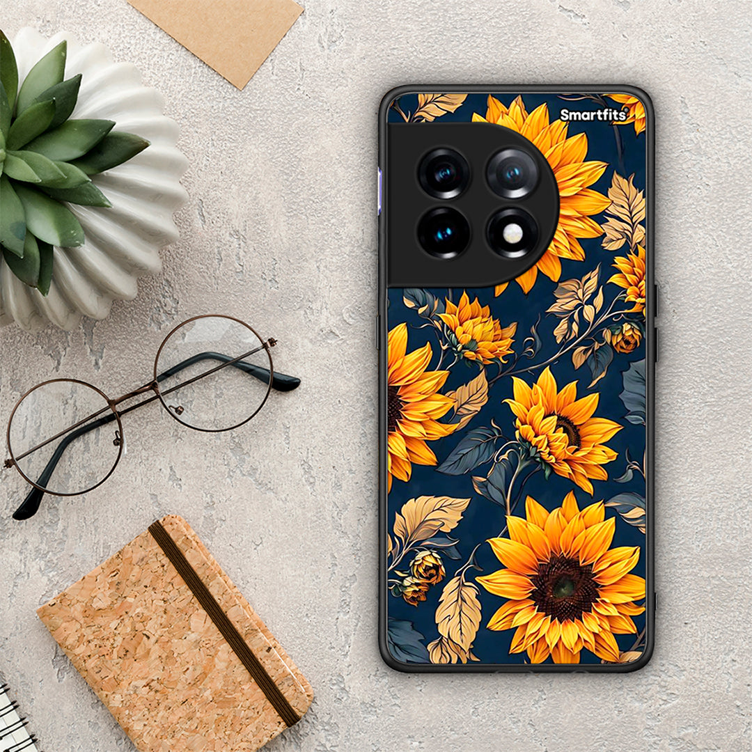 Θήκη OnePlus 11 5G Autumn Sunflowers από τη Smartfits με σχέδιο στο πίσω μέρος και μαύρο περίβλημα | OnePlus 11 5G Autumn Sunflowers Case with Colorful Back and Black Bezels