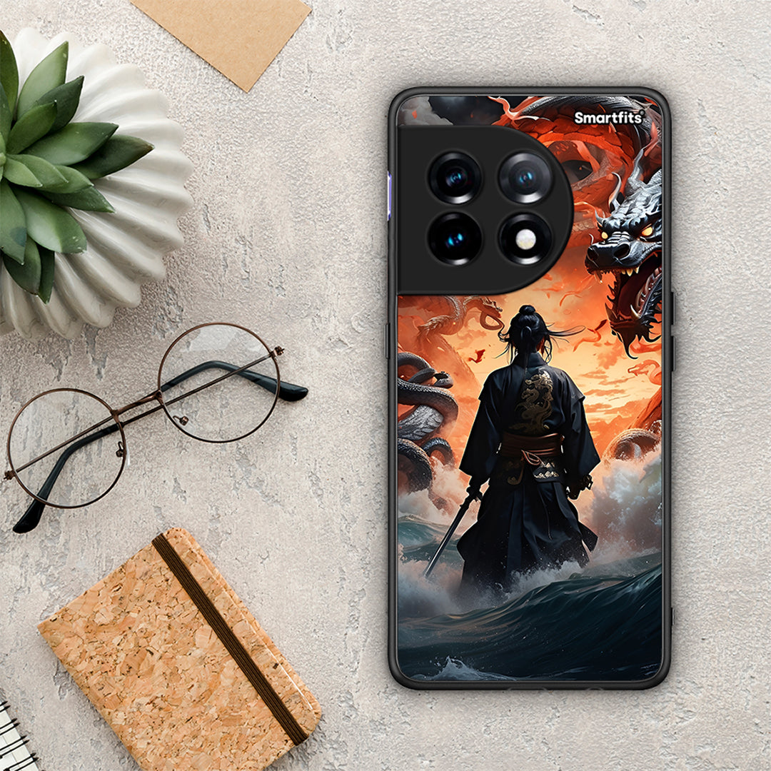 Θήκη OnePlus 11 5G Dragons Fight από τη Smartfits με σχέδιο στο πίσω μέρος και μαύρο περίβλημα | OnePlus 11 5G Dragons Fight Case with Colorful Back and Black Bezels
