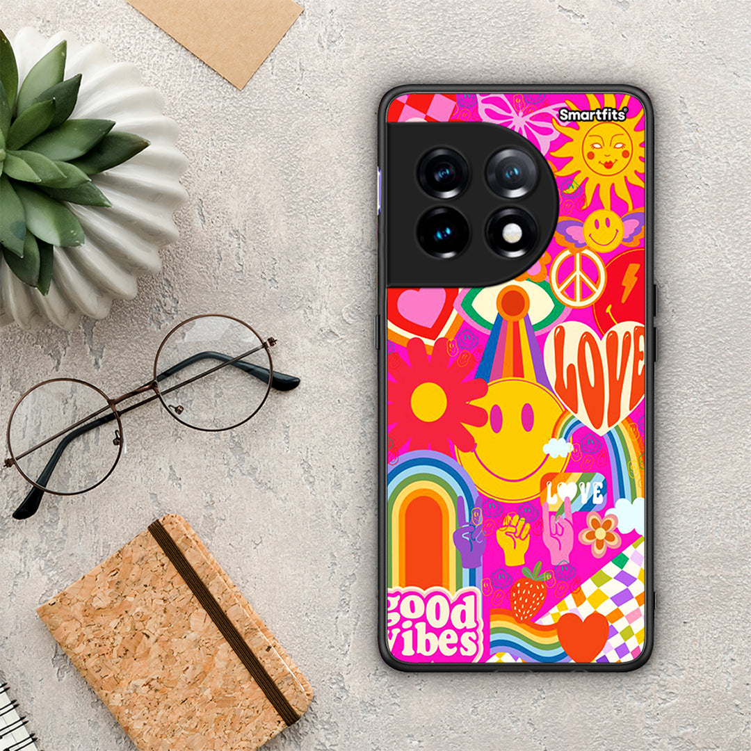 Θήκη OnePlus 11R / ACE 2 5G Hippie Love από τη Smartfits με σχέδιο στο πίσω μέρος και μαύρο περίβλημα | OnePlus 11R / ACE 2 5G Hippie Love Case with Colorful Back and Black Bezels