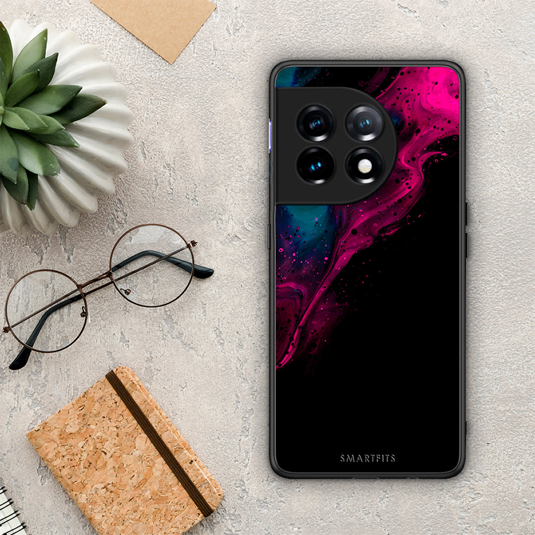 Θήκη OnePlus 11 5G Watercolor Pink Black από τη Smartfits με σχέδιο στο πίσω μέρος και μαύρο περίβλημα | OnePlus 11 5G Watercolor Pink Black Case with Colorful Back and Black Bezels