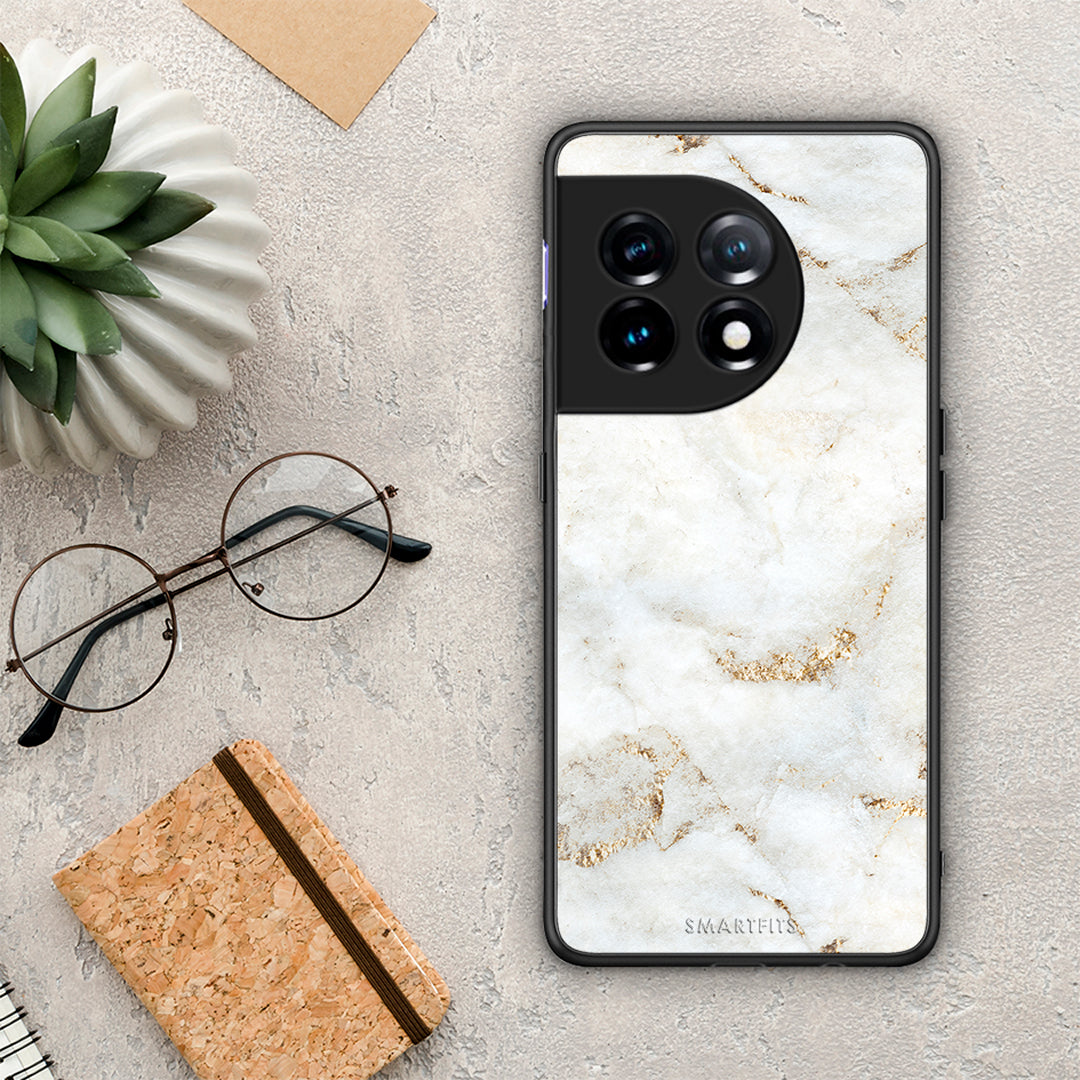 Θήκη OnePlus 11R / ACE 2 5G White Gold Marble από τη Smartfits με σχέδιο στο πίσω μέρος και μαύρο περίβλημα | OnePlus 11R / ACE 2 5G White Gold Marble Case with Colorful Back and Black Bezels