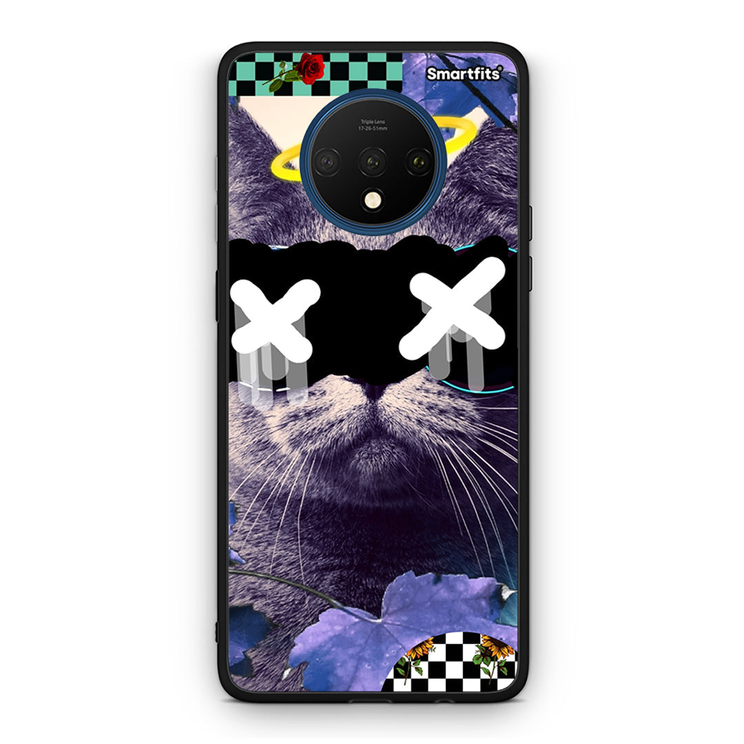 OnePlus 7T Cat Collage θήκη από τη Smartfits με σχέδιο στο πίσω μέρος και μαύρο περίβλημα | Smartphone case with colorful back and black bezels by Smartfits