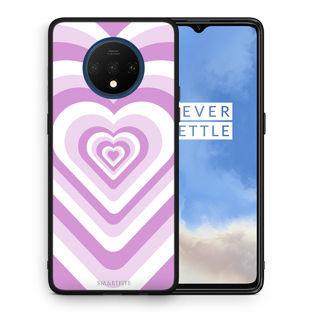 Θήκη OnePlus 7T Lilac Hearts από τη Smartfits με σχέδιο στο πίσω μέρος και μαύρο περίβλημα | OnePlus 7T Lilac Hearts case with colorful back and black bezels