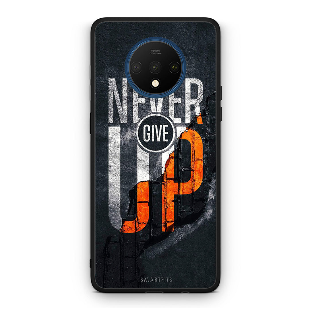 OnePlus 7T Never Give Up Θήκη Αγίου Βαλεντίνου από τη Smartfits με σχέδιο στο πίσω μέρος και μαύρο περίβλημα | Smartphone case with colorful back and black bezels by Smartfits