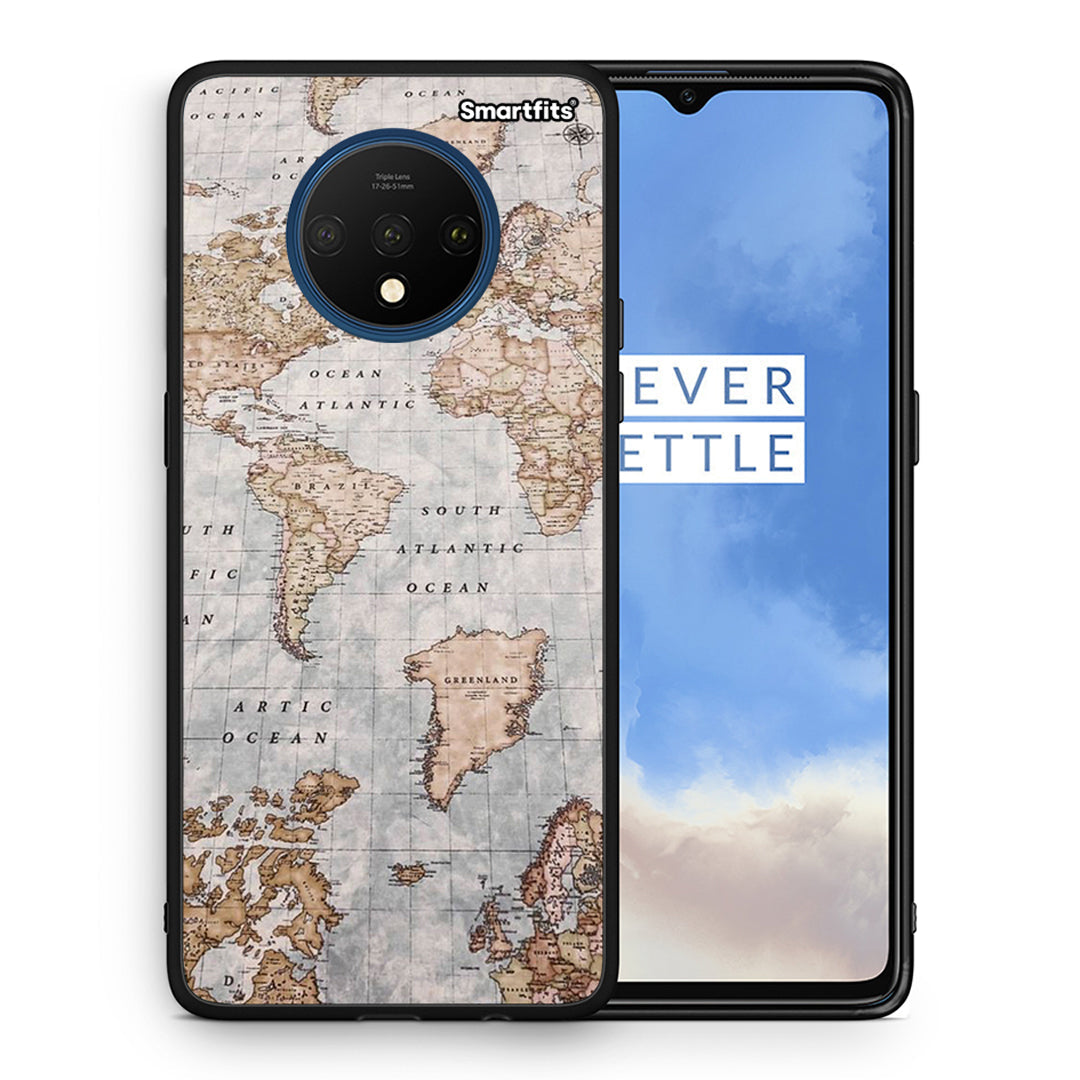 Θήκη OnePlus 7T World Map από τη Smartfits με σχέδιο στο πίσω μέρος και μαύρο περίβλημα | OnePlus 7T World Map case with colorful back and black bezels