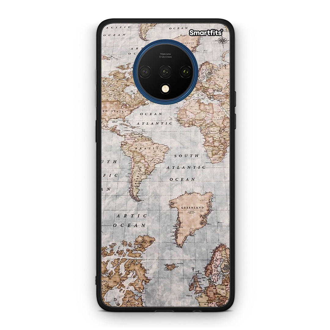 OnePlus 7T World Map Θήκη από τη Smartfits με σχέδιο στο πίσω μέρος και μαύρο περίβλημα | Smartphone case with colorful back and black bezels by Smartfits