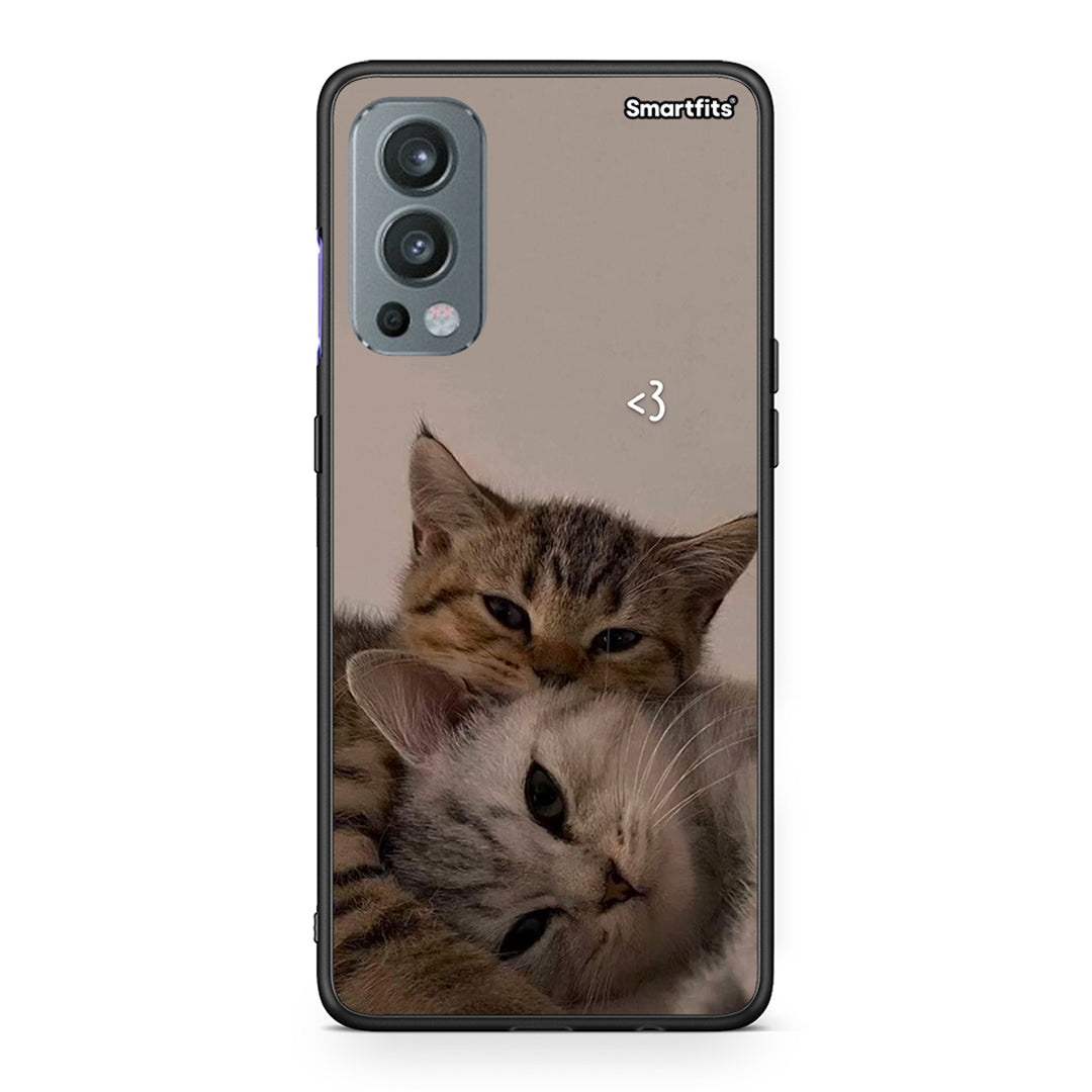 OnePlus Nord 2 5G Cats In Love Θήκη από τη Smartfits με σχέδιο στο πίσω μέρος και μαύρο περίβλημα | Smartphone case with colorful back and black bezels by Smartfits