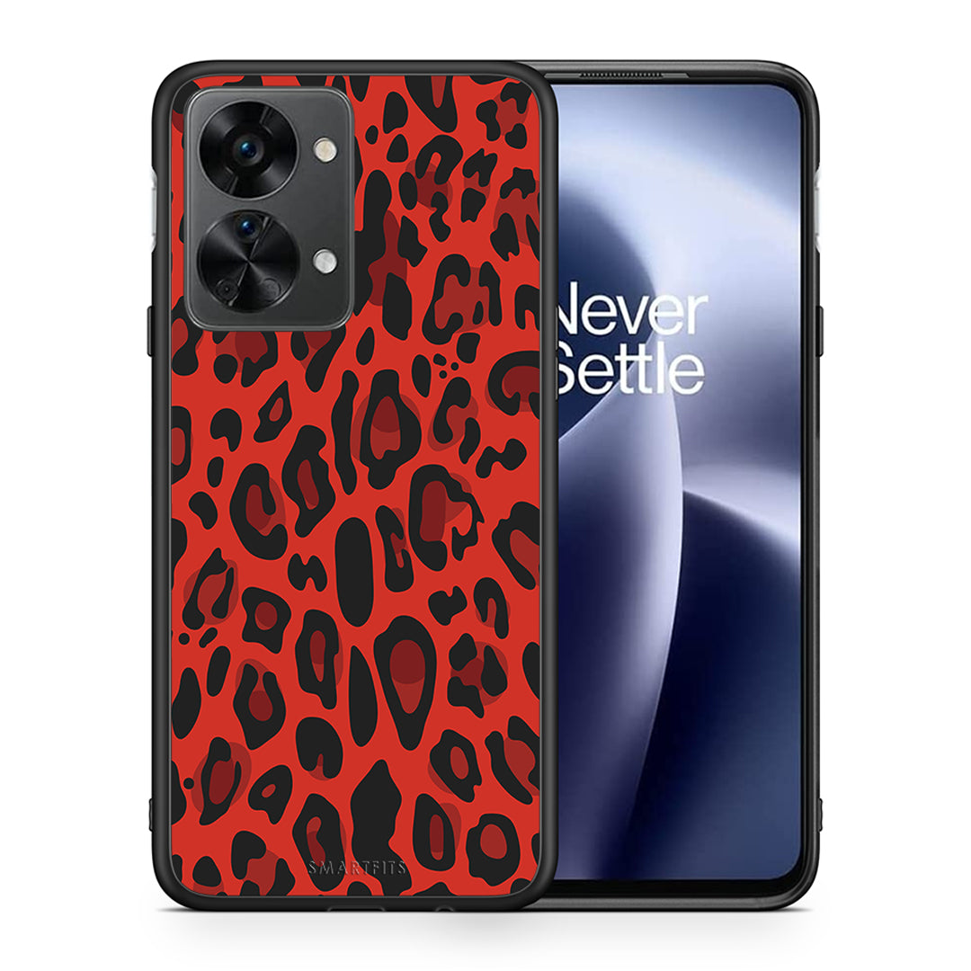 Θήκη OnePlus Nord 2T Red Leopard Animal από τη Smartfits με σχέδιο στο πίσω μέρος και μαύρο περίβλημα | OnePlus Nord 2T Red Leopard Animal case with colorful back and black bezels