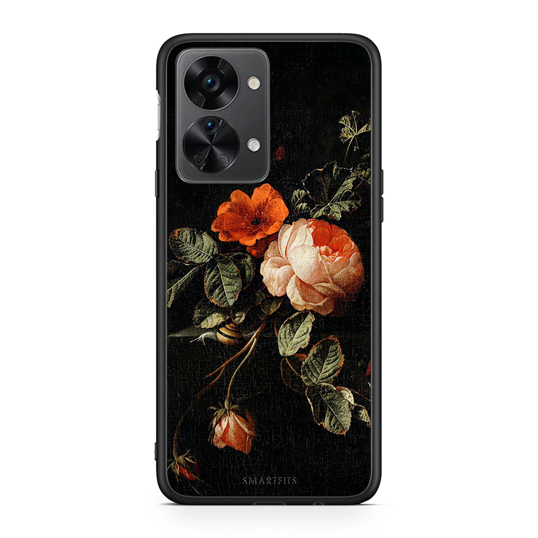 OnePlus Nord 2T Vintage Roses θήκη από τη Smartfits με σχέδιο στο πίσω μέρος και μαύρο περίβλημα | Smartphone case with colorful back and black bezels by Smartfits