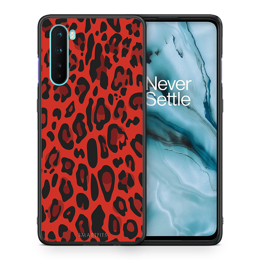 Θήκη OnePlus Nord 5G Red Leopard Animal από τη Smartfits με σχέδιο στο πίσω μέρος και μαύρο περίβλημα | OnePlus Nord 5G Red Leopard Animal case with colorful back and black bezels