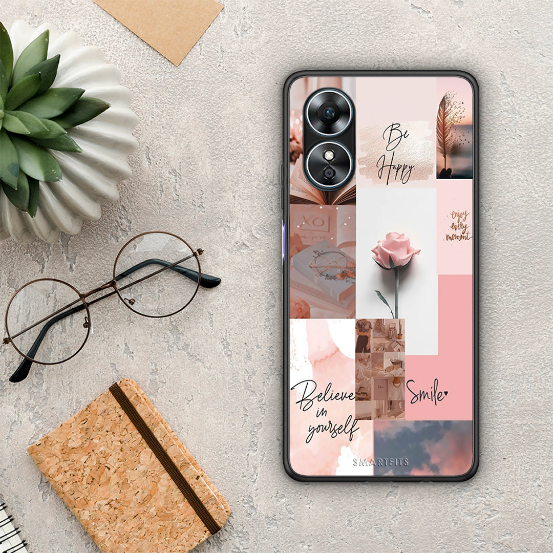 Θήκη Oppo A17 Aesthetic Collage από τη Smartfits με σχέδιο στο πίσω μέρος και μαύρο περίβλημα | Oppo A17 Aesthetic Collage Case with Colorful Back and Black Bezels