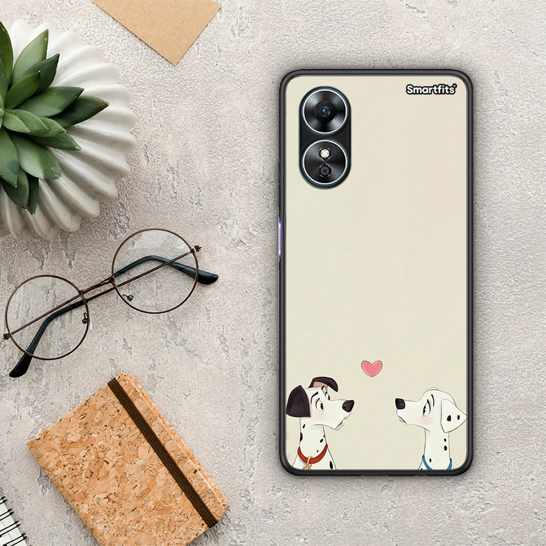 Θήκη Oppo A17 Dalmatians Love από τη Smartfits με σχέδιο στο πίσω μέρος και μαύρο περίβλημα | Oppo A17 Dalmatians Love Case with Colorful Back and Black Bezels