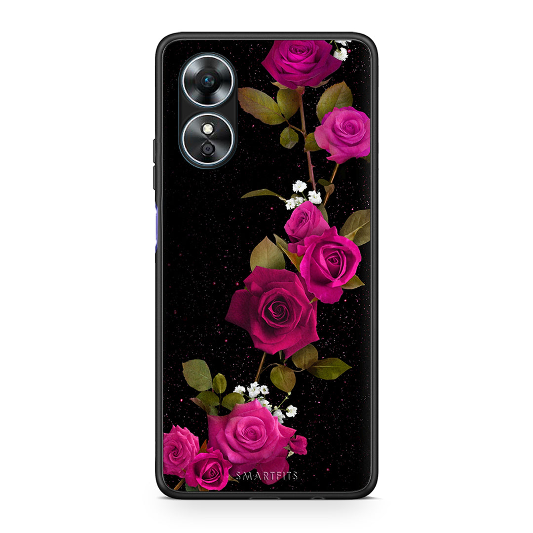 Θήκη Oppo A17 Flower Red Roses από τη Smartfits με σχέδιο στο πίσω μέρος και μαύρο περίβλημα | Oppo A17 Flower Red Roses Case with Colorful Back and Black Bezels