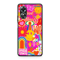 Thumbnail for Θήκη Oppo A17 Hippie Love από τη Smartfits με σχέδιο στο πίσω μέρος και μαύρο περίβλημα | Oppo A17 Hippie Love Case with Colorful Back and Black Bezels
