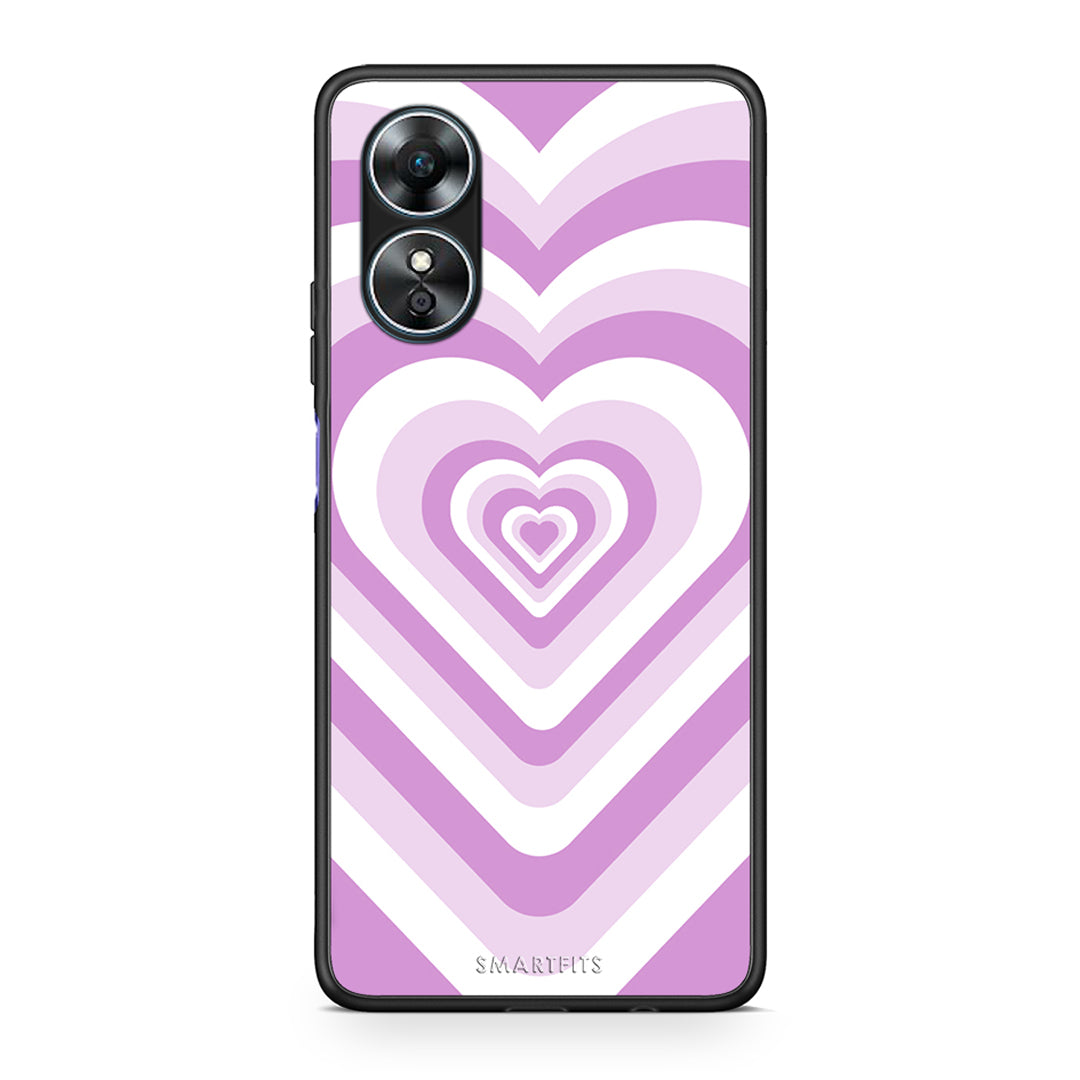 Θήκη Oppo A17 Lilac Hearts από τη Smartfits με σχέδιο στο πίσω μέρος και μαύρο περίβλημα | Oppo A17 Lilac Hearts Case with Colorful Back and Black Bezels