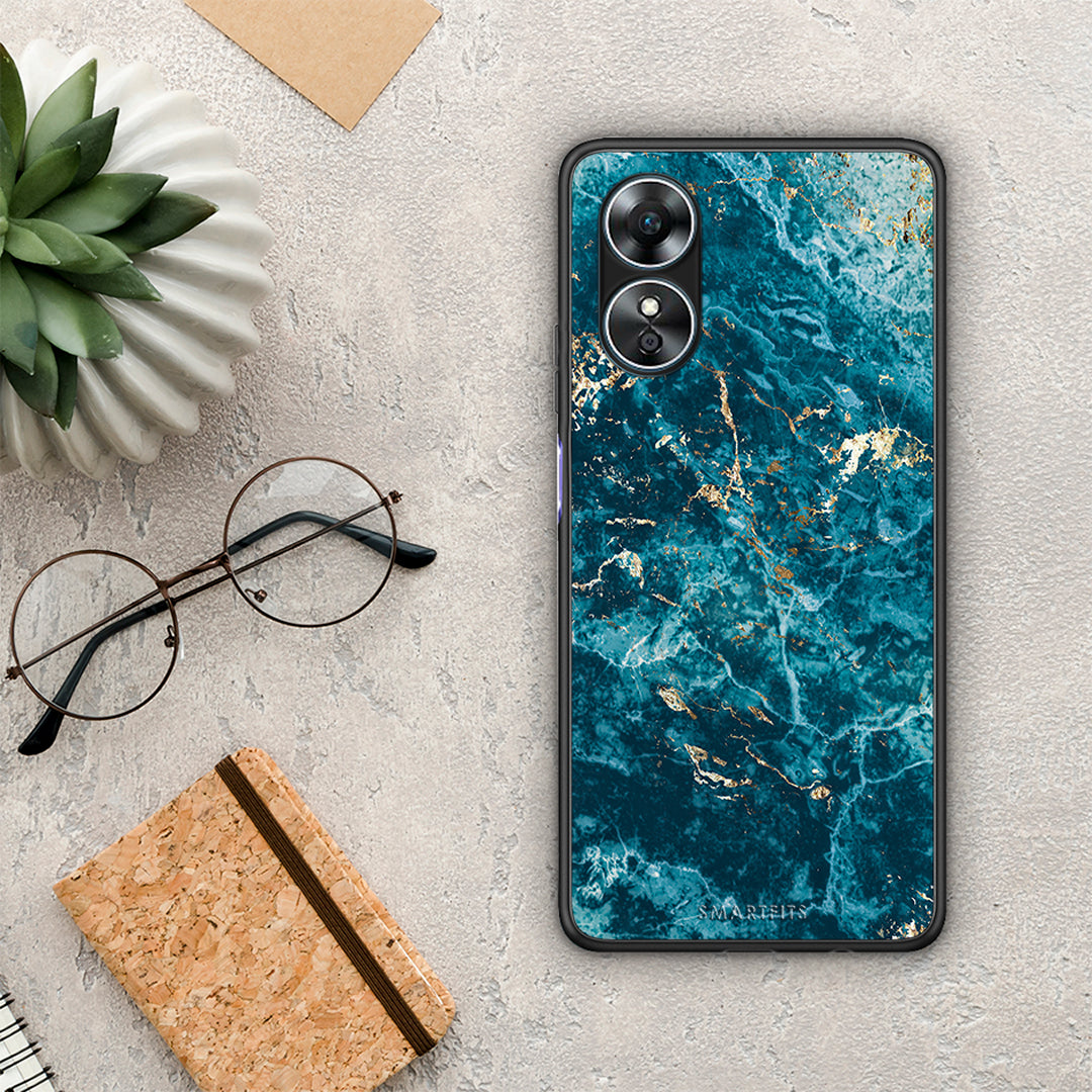 Θήκη Oppo A17 Marble Blue από τη Smartfits με σχέδιο στο πίσω μέρος και μαύρο περίβλημα | Oppo A17 Marble Blue Case with Colorful Back and Black Bezels