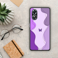 Thumbnail for Θήκη Oppo A17 Purple Mariposa από τη Smartfits με σχέδιο στο πίσω μέρος και μαύρο περίβλημα | Oppo A17 Purple Mariposa Case with Colorful Back and Black Bezels