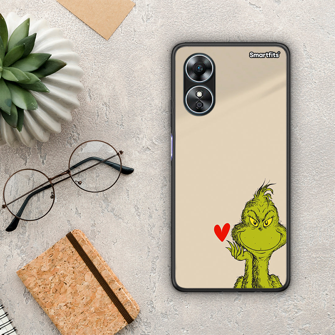 Θήκη Oppo A17 Xmas Grinch από τη Smartfits με σχέδιο στο πίσω μέρος και μαύρο περίβλημα | Oppo A17 Xmas Grinch Case with Colorful Back and Black Bezels