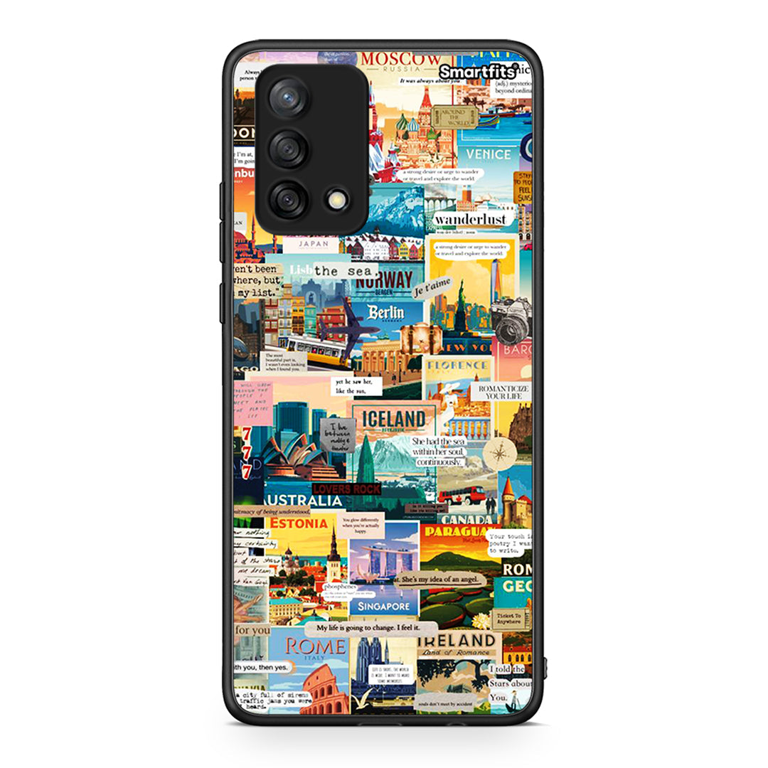 Oppo A74 4G Live To Travel θήκη από τη Smartfits με σχέδιο στο πίσω μέρος και μαύρο περίβλημα | Smartphone case with colorful back and black bezels by Smartfits