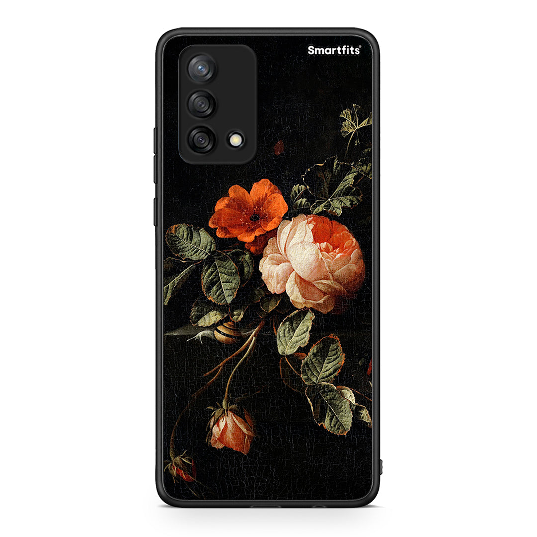 Oppo A74 4G Vintage Roses θήκη από τη Smartfits με σχέδιο στο πίσω μέρος και μαύρο περίβλημα | Smartphone case with colorful back and black bezels by Smartfits