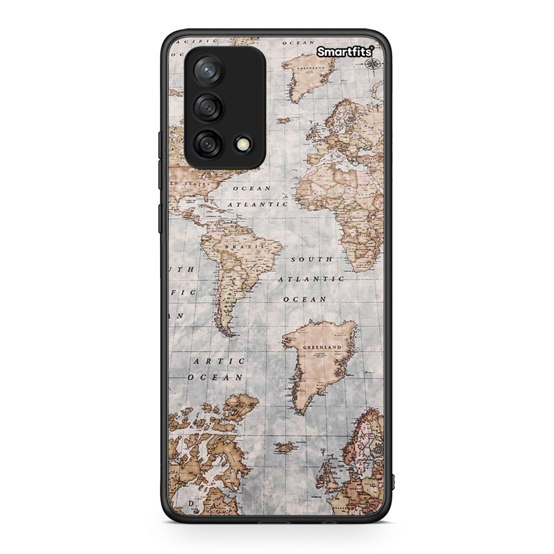 Oppo A74 4G World Map Θήκη από τη Smartfits με σχέδιο στο πίσω μέρος και μαύρο περίβλημα | Smartphone case with colorful back and black bezels by Smartfits